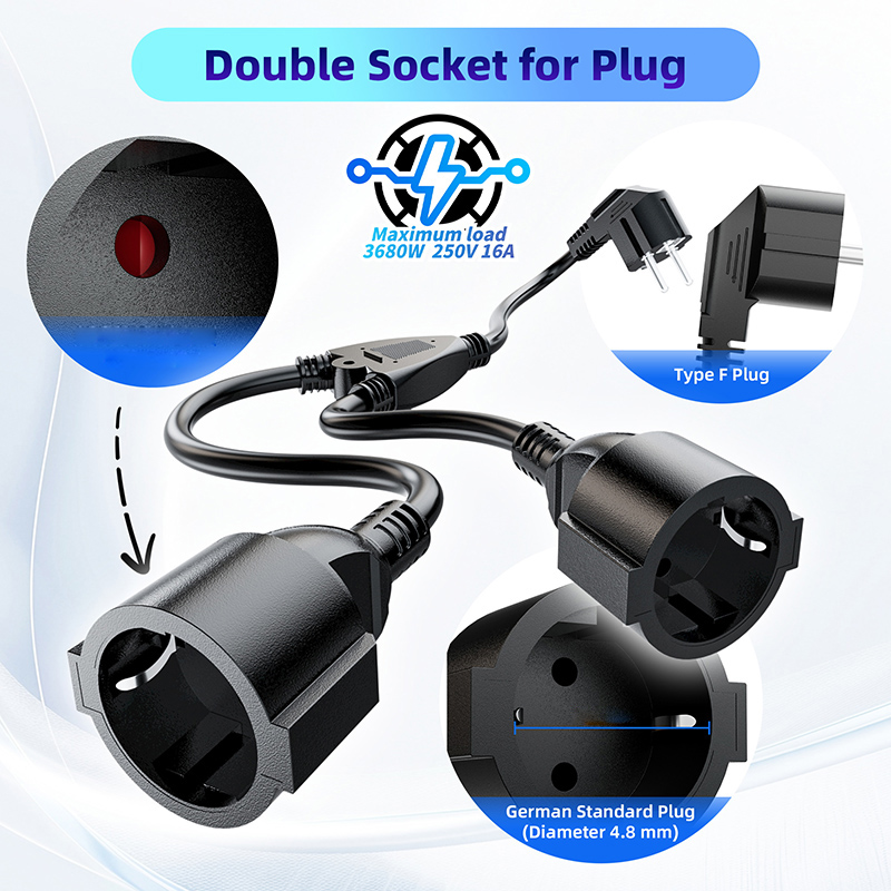 EU Power Splitter Cord 1X2 Eur - Extension Cord Outdoor ulasan dan harga